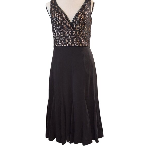 Tahari Dresses & Skirts - Tahari Black Champagne Cocktail Lace Crochet Ruffle 100% Silk Dress Sz 2 Formal‎